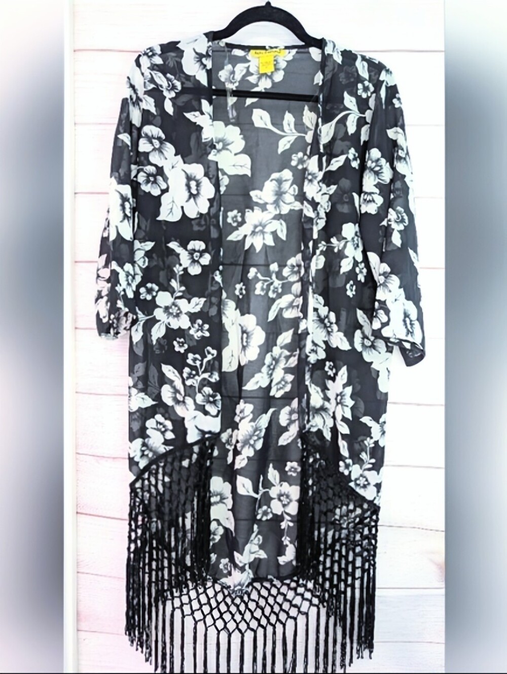 Miss Innocent Tropical 🍹 🐠 🍹 Floral Fringe Sheet Kimono / Swimsuit Coverup M